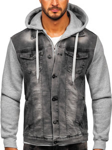 Chaqueta vaquera con capucha para hombre gris Bolf 801