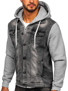 Chaqueta vaquera con capucha para hombre gris Bolf 801