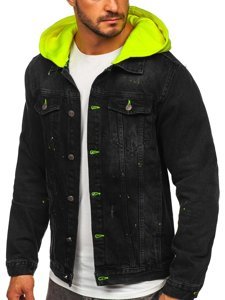 Chaqueta vaquera con capucha para hombre negro Bolf 1-2