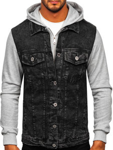 Chaqueta vaquera con capucha para hombre negro Bolf HY1017