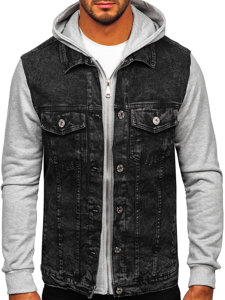 Chaqueta vaquera con capucha para hombre negro Bolf HY1017