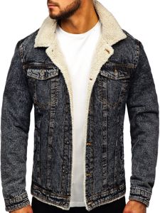 Chaqueta vaquera forrada con borrego tipo trucker para hombre negro Bolf 1109A2