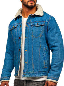 Chaqueta vaquera trucker aislante para hombre azul con cuello de borrego Bolf 1157