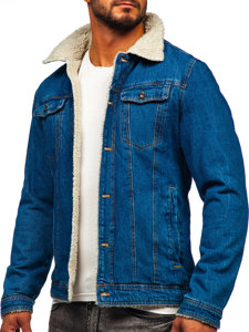 Chaqueta vaquera trucker aislante para hombre azul marino con cuello de borrego Bolf 1156