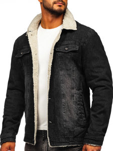 Chaqueta vaquera trucker aislante para hombre con cuello de borrego negra Bolf 1158