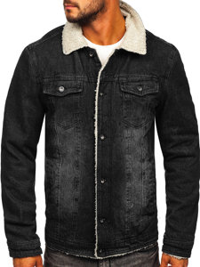 Chaqueta vaquera trucker aislante para hombre con cuello de borrego negra Bolf 1158