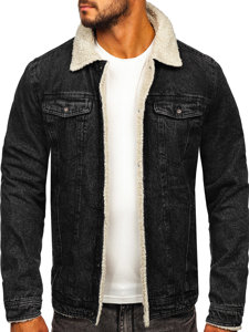 Chaqueta vaquera trucker aislante para hombre con cuello de borrego negra Bolf 1159