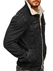 Chaqueta vaquera trucker aislante para hombre con cuello de borrego negra Bolf 1159