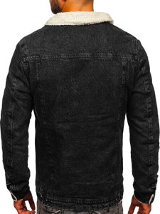 Chaqueta vaquera trucker aislante para hombre con cuello de borrego negra Bolf 1159