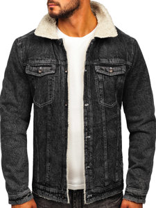 Chaqueta vaquera trucker aislante para hombre negra con cuello de borrego Bolf 1160