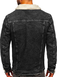 Chaqueta vaquera trucker aislante para hombre negra con cuello de borrego Bolf 1160