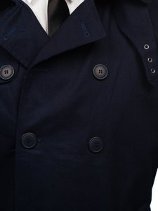 Gabardina cruzada para hombre color azul oscuro con cuello alto y cinturón Denley 5569