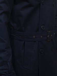 Gabardina cruzada para hombre color azul oscuro con cuello alto y cinturón Denley 5569