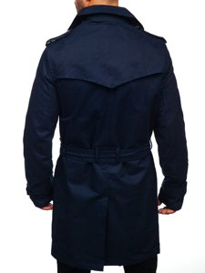 Gabardina cruzada para hombre color azul oscuro con cuello alto y cinturón Denley 5569