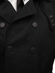 Gabardina cruzada para hombre color negro con cuello alto y cinturón Denley 5569