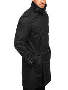 Gabardina cruzada para hombre color negro con cuello alto y cinturón Denley 5569