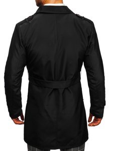 Gabardina cruzada para hombre con cuello alto y cinturón color negro Bolf 0001