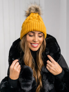 Gorro con pompón de invierno para mujer camel Bolf M1