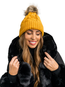 Gorro con pompón de invierno para mujer camel Bolf M1