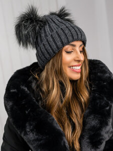 Gorro con pompón de invierno para mujer grafito Bolf M2