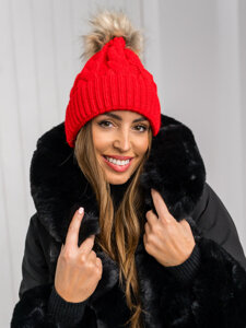 Gorro con pompón de invierno para mujer rojo Bolf M1