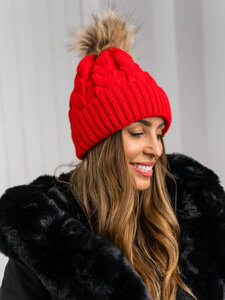 Gorro con pompón de invierno para mujer rojo Bolf M1