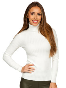 Jersey de punto canalé y cuello alto para mujer blanco Bolf 5809