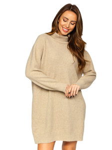 Jersey largo de cuello alto oversize para mujer beige Bolf J51882