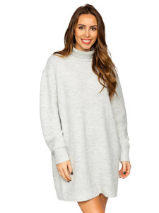 Jersey largo de cuello alto oversize para mujer gris Bolf J51882