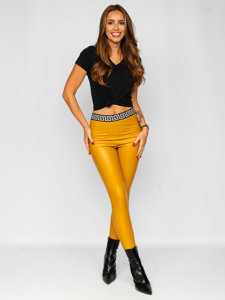 Leggings con cuero de ecológico para mujer amarillo Bolf MY16572