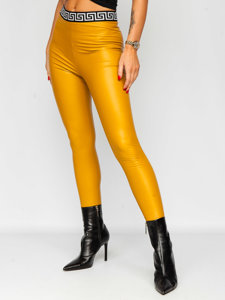 Leggings con cuero de ecológico para mujer amarillo Bolf MY16572