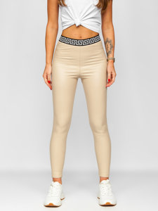 Leggings con cuero de ecológico para mujer beige Bolf MY16572