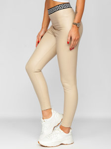 Leggings con cuero de ecológico para mujer beige Bolf MY16572