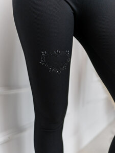 Leggings de rayas para mujer negro Bolf W7906