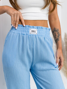 Pantalón ancho de tela para mujer azul claro Bolf W7961