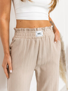 Pantalón ancho de tela para mujer beige Bolf W7961