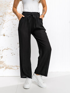 Pantalón ancho de tela para mujer negro Bolf W7970