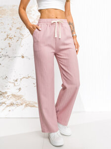 Pantalón ancho de tela para mujer rosa Bolf W7960