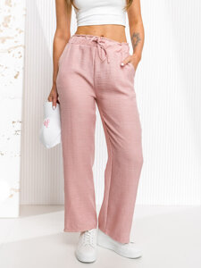 Pantalón ancho de tela para mujer rosa Bolf W7966