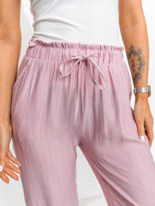 Pantalón ancho de tela para mujer rosa Bolf W7970