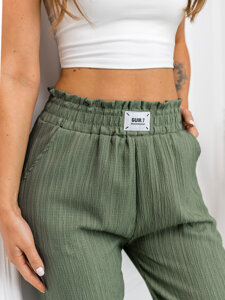 Pantalón ancho de tela para mujer verde Bolf W7961