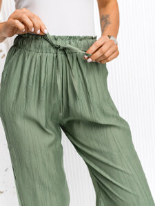 Pantalón ancho de tela para mujer verde Bolf W7970