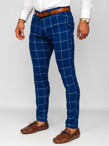 Pantalón chino a cuadros de tela para hombre azul Bolf 0037