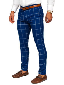 Pantalón chino a cuadros de tela para hombre azul Bolf 0037