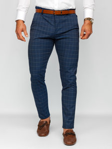 Pantalón chino a cuadros de tela para hombre azul oscuro Bolf 0035