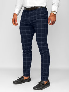 Pantalón chino a cuadros de tela para hombre azul oscuro Bolf 0036