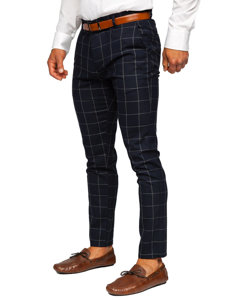 Pantalón chino a cuadros de tela para hombre azul oscuro Bolf 0050