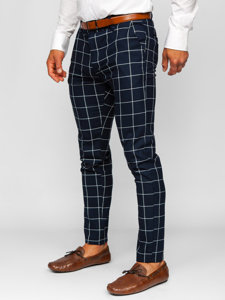 Pantalón chino a cuadros de tela para hombre azul tinta Bolf 0050