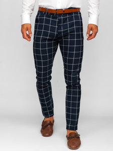 Pantalón chino a cuadros de tela para hombre azul tinta Bolf 0050