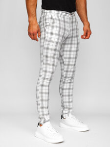 Pantalón chino a cuadros de tela para hombre blanco Bolf 0054